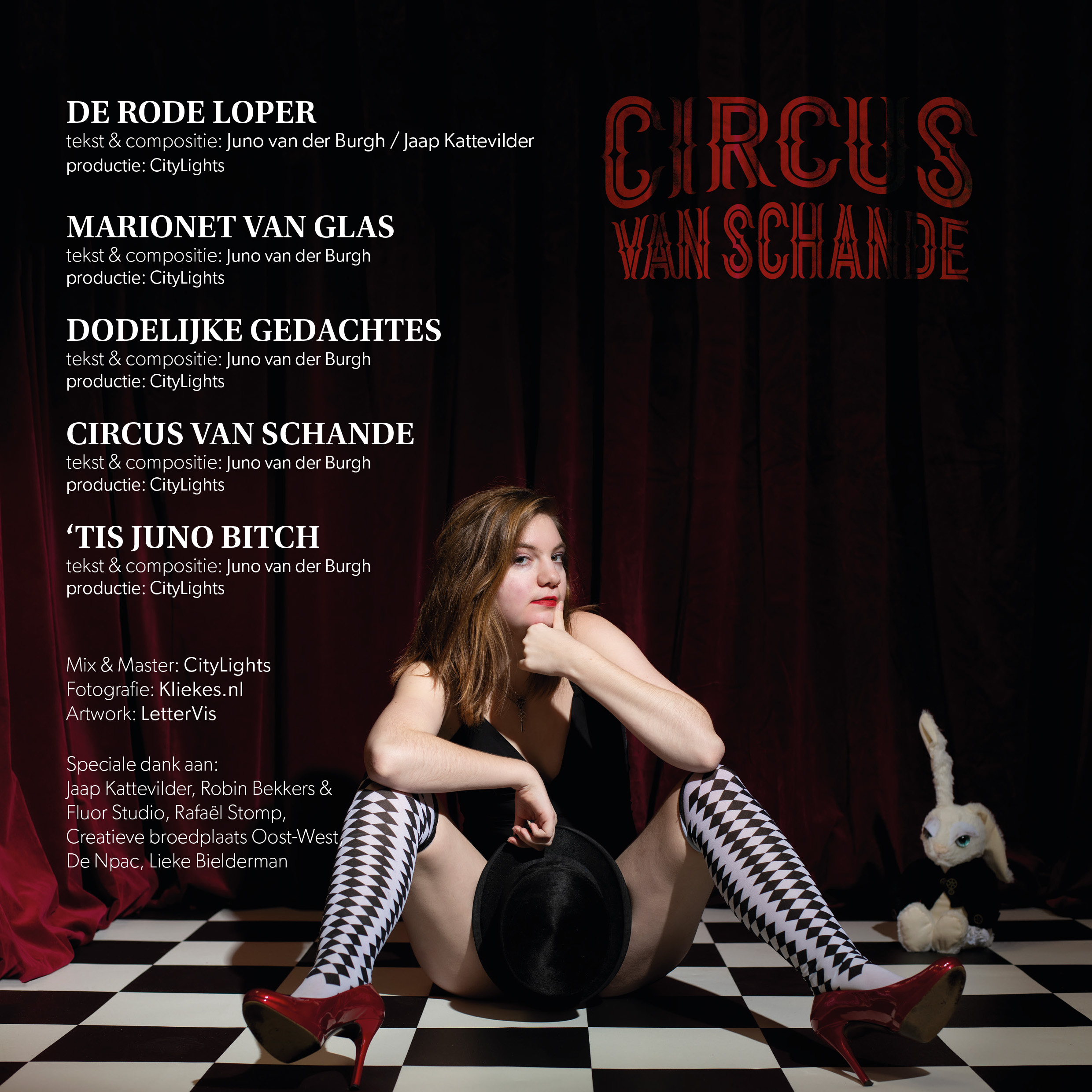 Album cover ontwerp Juno Rena - Circus van Schande